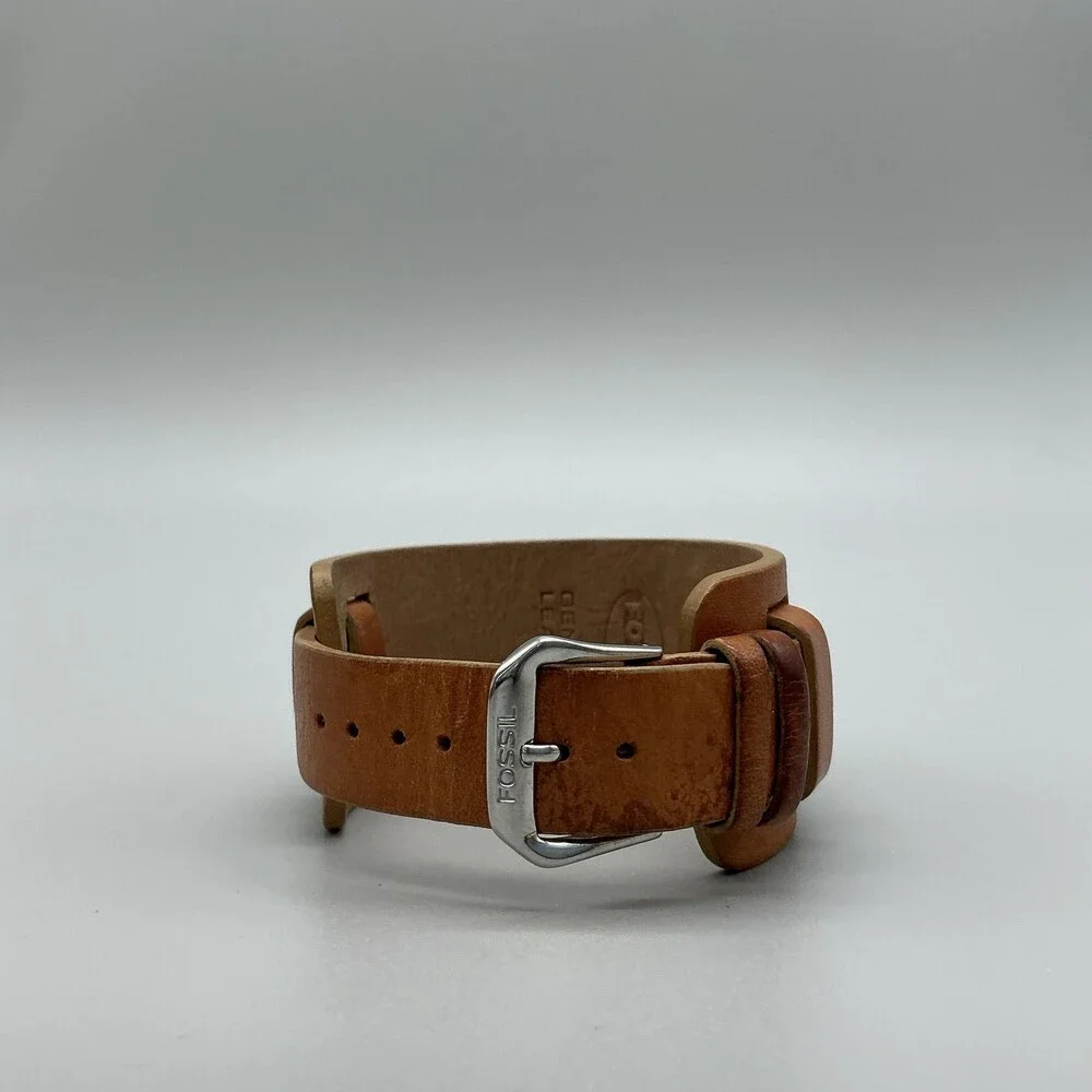 Fossil JR-8083 Womens Watch 26mm Silver Tone Brown Leather Bund Date New Battery